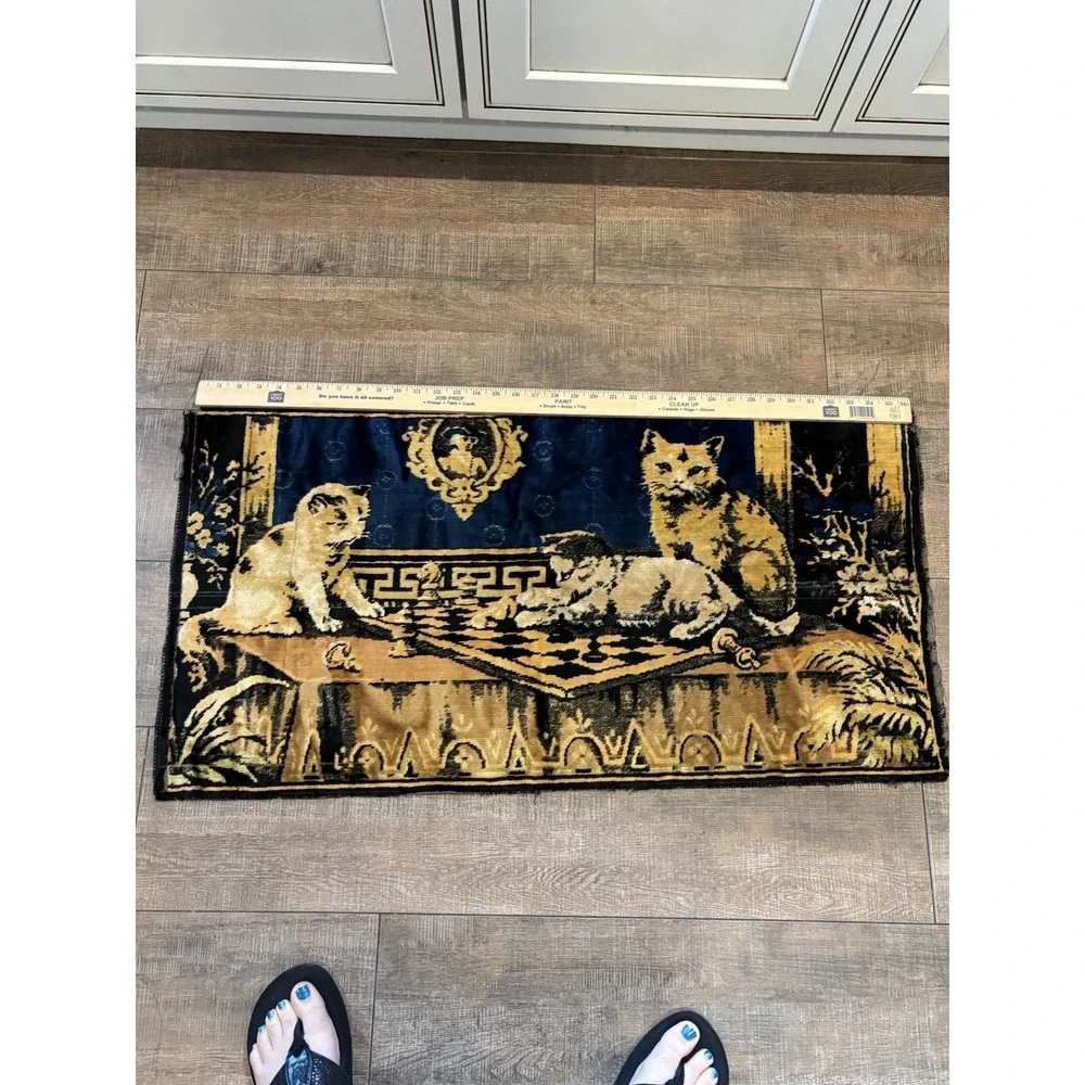 Vintage 3 Cat Wall Hanging Textile Rug Velvet Texture Italy Tag